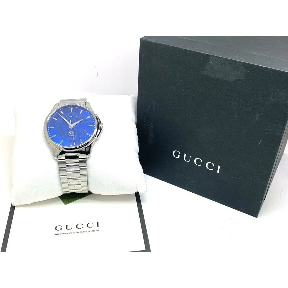 Gucci Men's Watch YA126371 G-Timeless Swiss Quartz Blue Dial Silver Steel 40mm